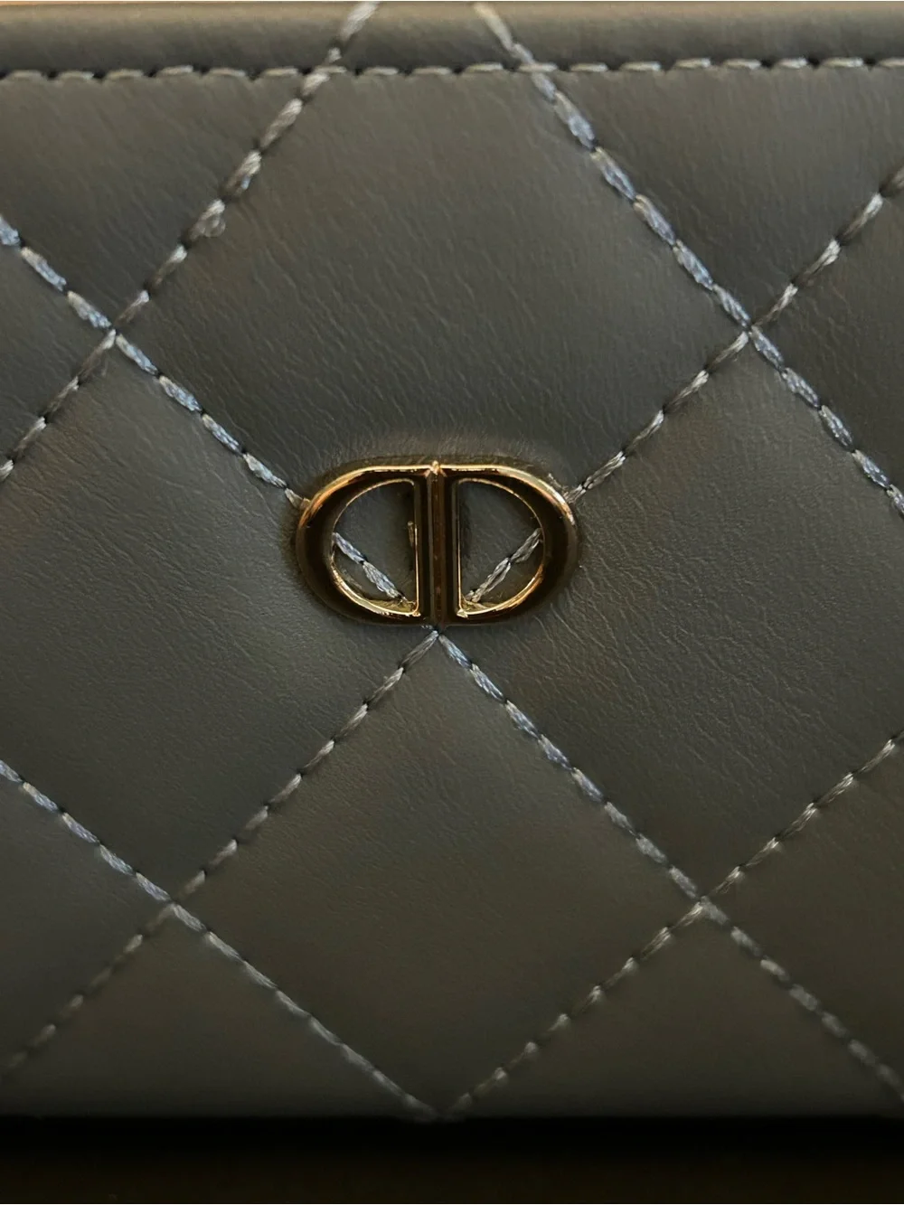 Quilted Compact Zip Wallet in Slate Blue, Mauve & Tan - Brand New